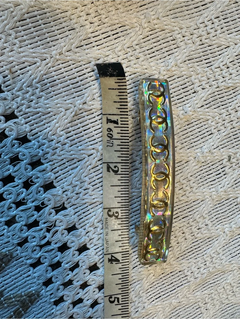 CHANEL Holographic Gold Link-Pattern Hair Barrette. Vintage 1997